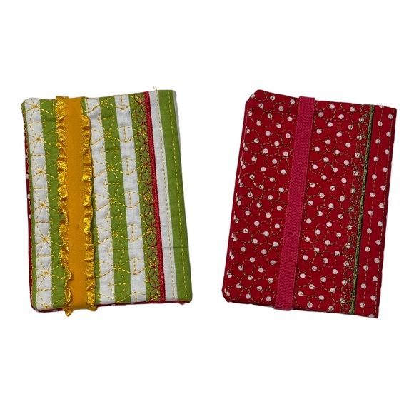 2 set of handmade quilted mini comp book notebook covers Red, Green, & yellow - Picture 2 of 11